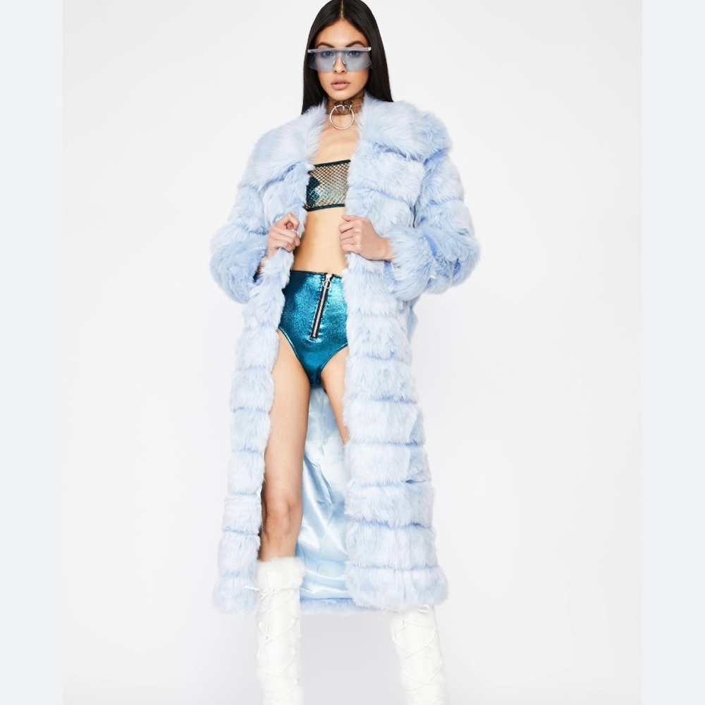 Dolls Kill Website Baby Blue Faux Fur Coat Long Size L